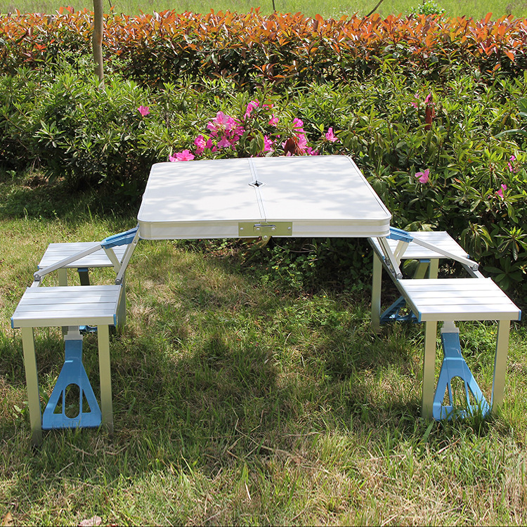 Folding Table with 4 Folding chairs Height Adjustable Aluminum Camping with Parasol Hole