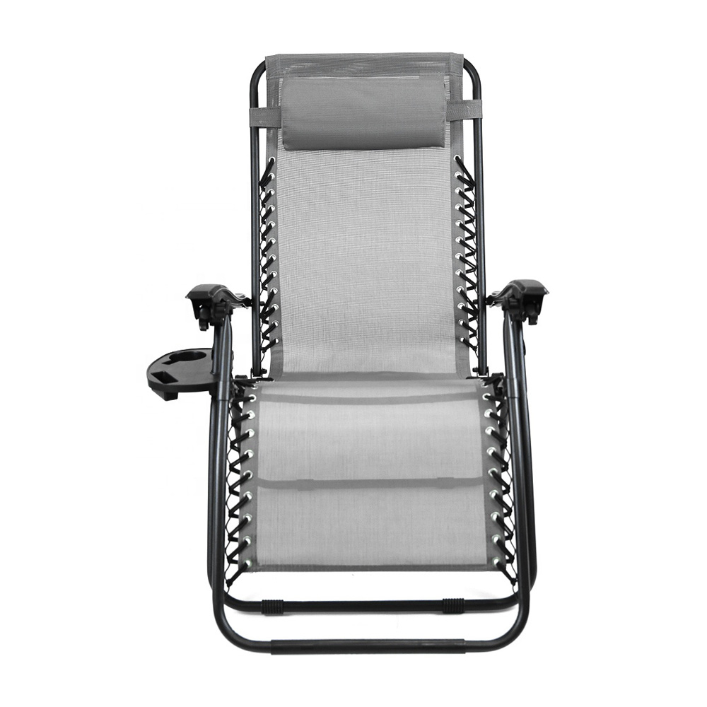 Garden Chairs Metal Steel Folding Recliner Gravity Chair With Cup Holder